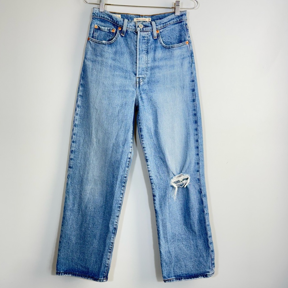 Levi's Premium Ribcage Straight Jeans Haters Gonna Hate 27 High Rise Ankle Big E - Picture 4 of 16